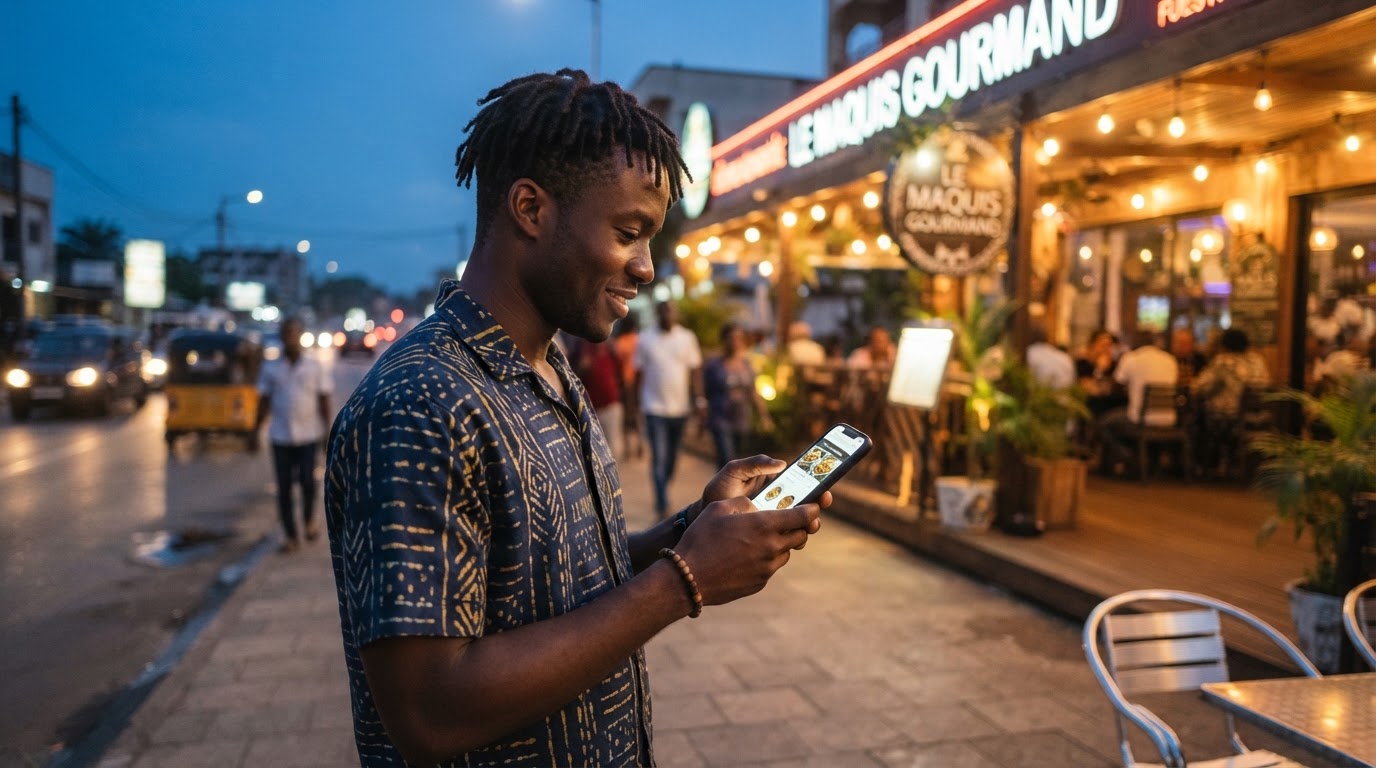 Client consultant le site d’un restaurant sur son téléphone