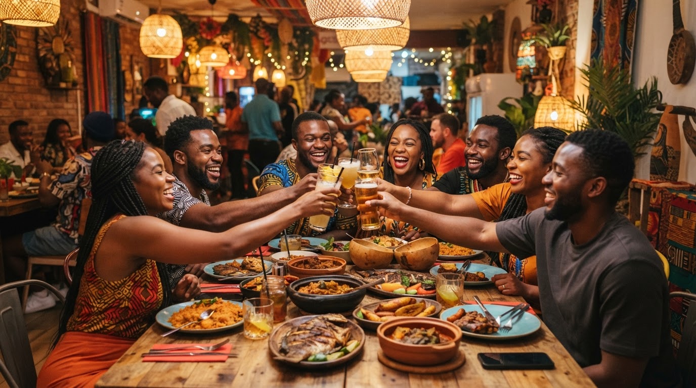 Groupe d’amis partageant un repas au restaurant