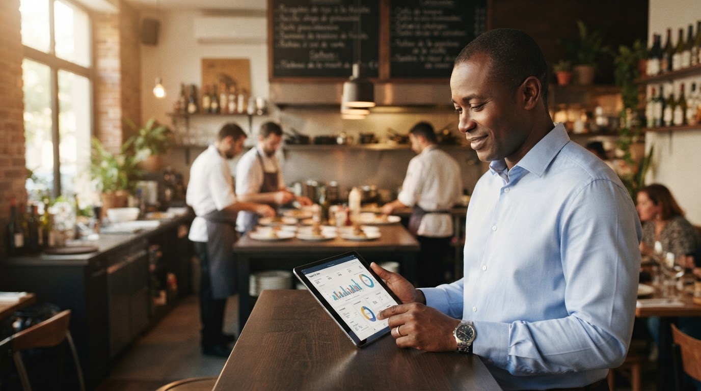 Gérant de restaurant consultant son tableau de bord RestoLive