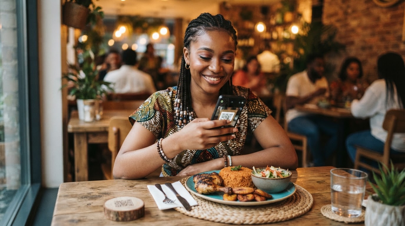 Cliente scannant un QR code de commande à table