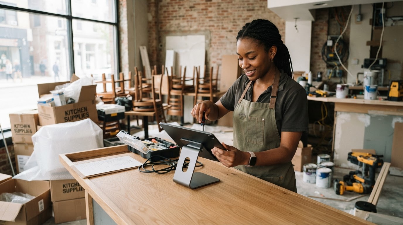 Installation d’une caisse RestoLive sur un comptoir