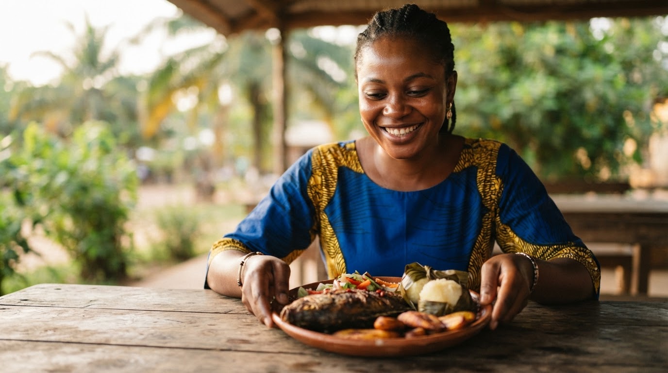 Restaurateur centrafricain accueillant ses clients