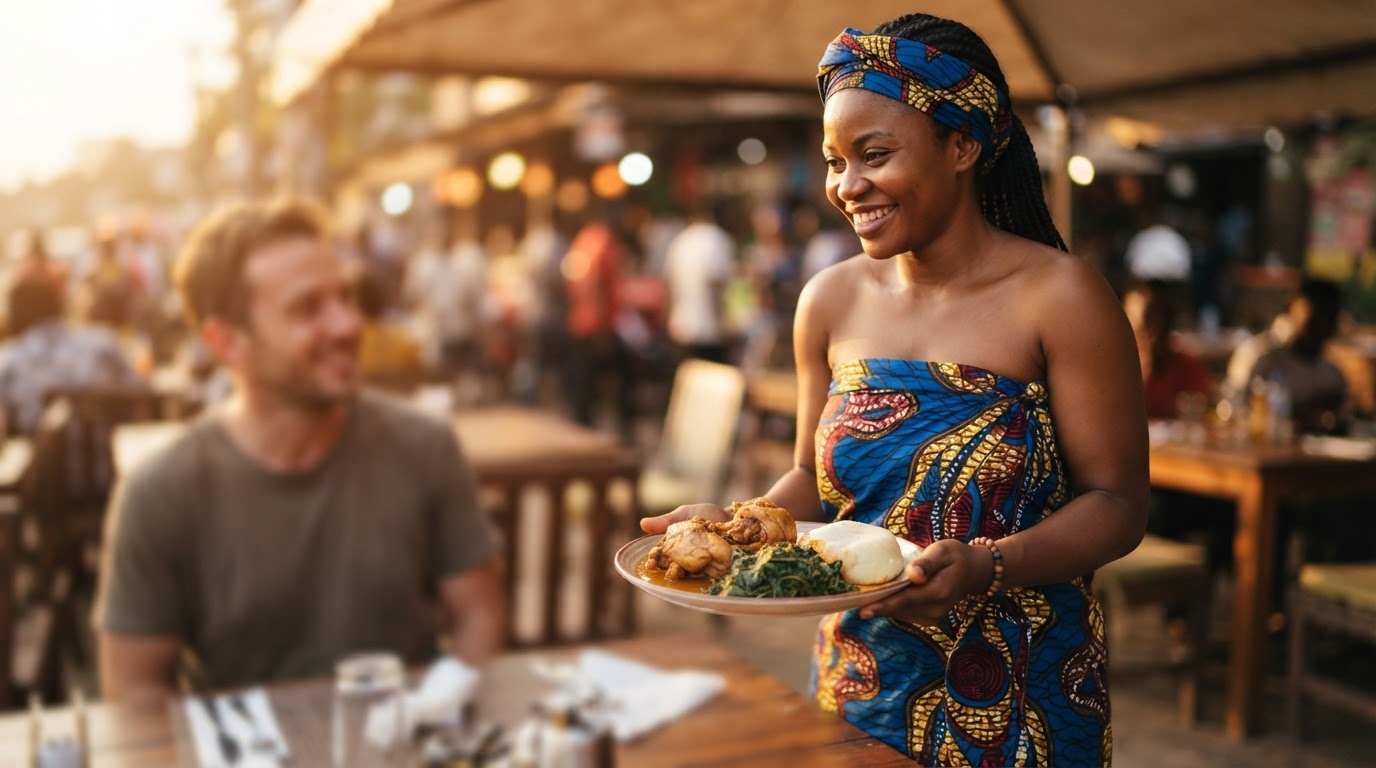 Restaurateur congolai accueillant ses clients