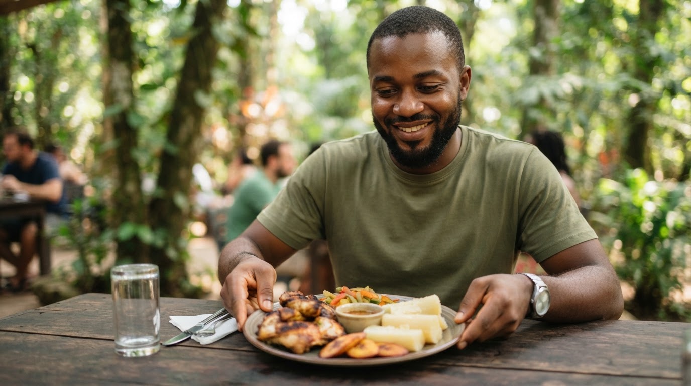 Restaurateur gabonai accueillant ses clients