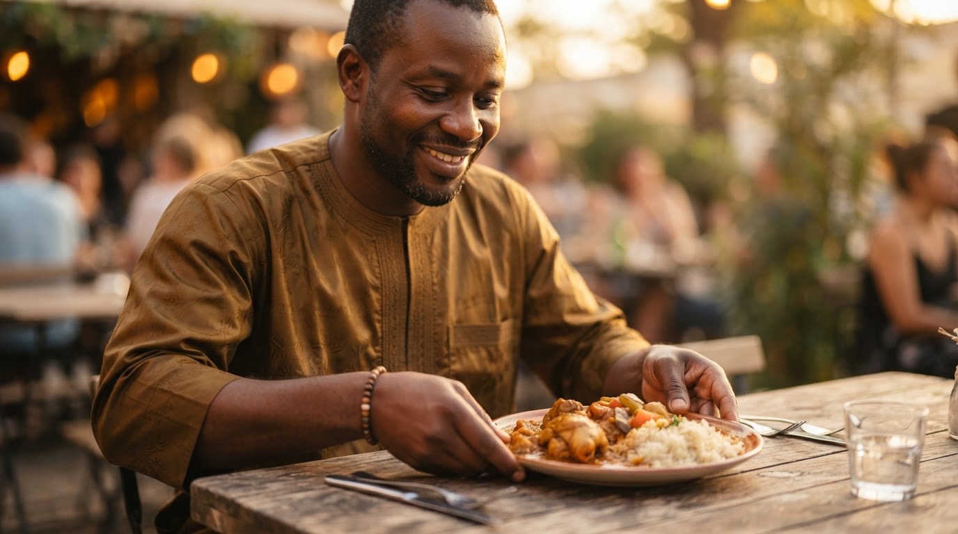 Restaurateur malien accueillant ses clients