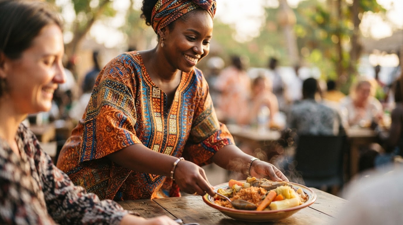 Restaurateur sénégalai accueillant ses clients