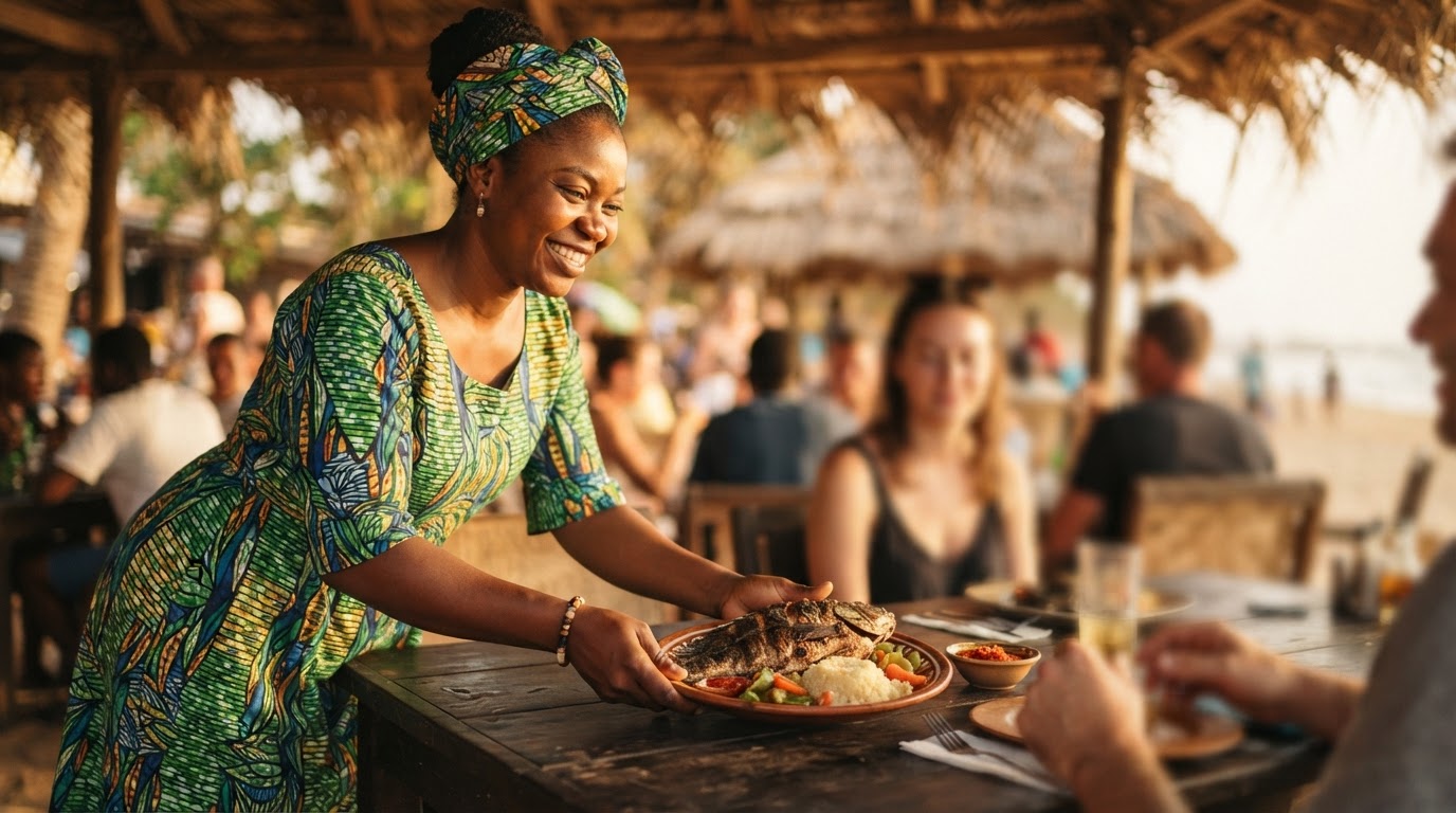Restaurateur togolai accueillant ses clients