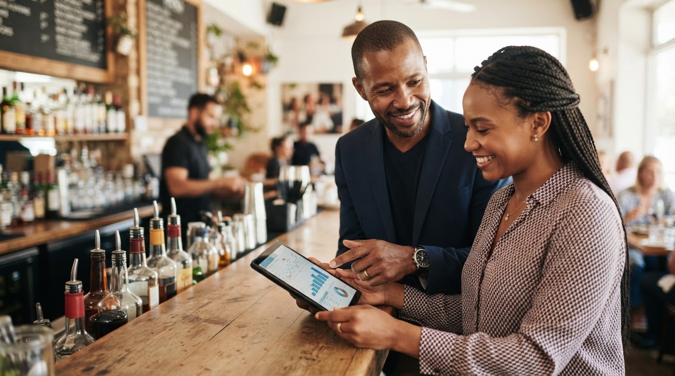 Deux gestionnaires analysant les performances du restaurant