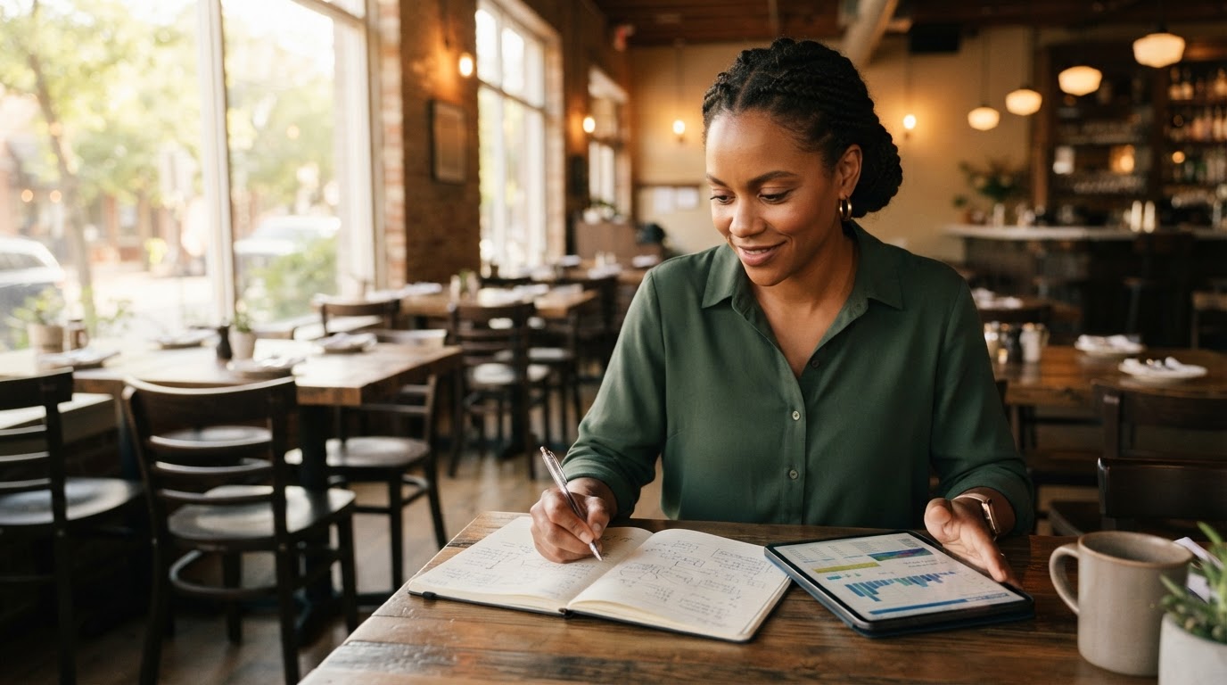 Gérante analysant les résultats de son restaurant