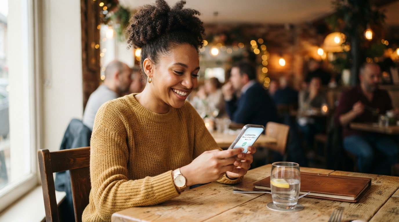 Cliente recevant une confirmation de réservation sur son téléphone